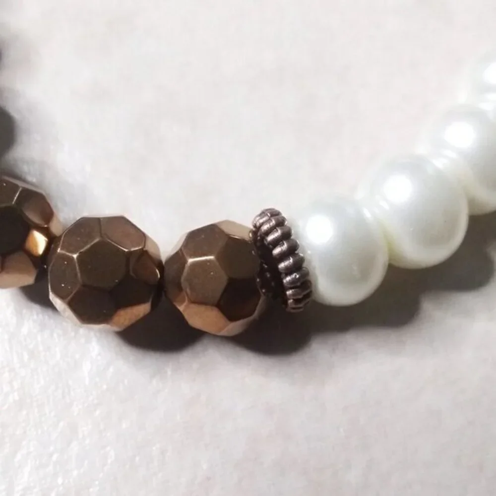 Copper + Faux Stretch Pearls Bracelet! Upscale Boho Contrasts Feminine Trendy